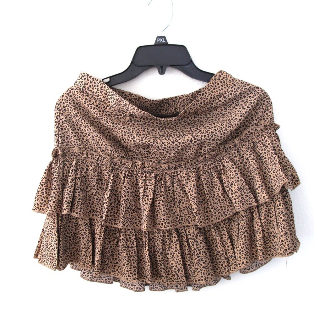 🆕 Short SKIRT with ruffles Size MEDIUM Cheetah print RUNWAY brand elastic waist